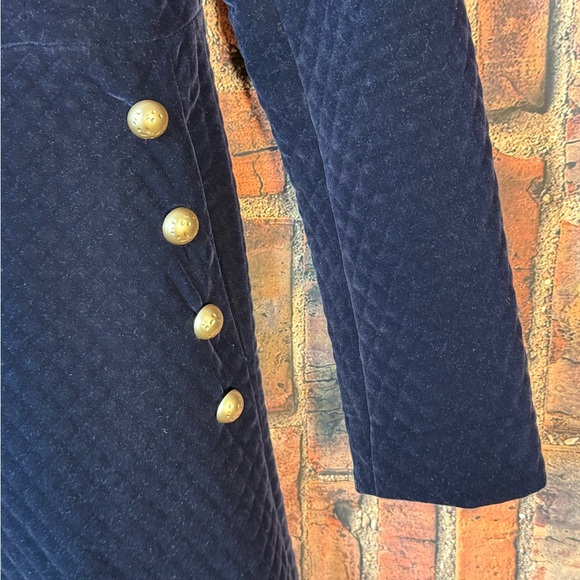 Luxury Blue Sky Butterfly Quilted Navy Velour Jacket With Gold Buttons Sz Large - Picture 4 of 5